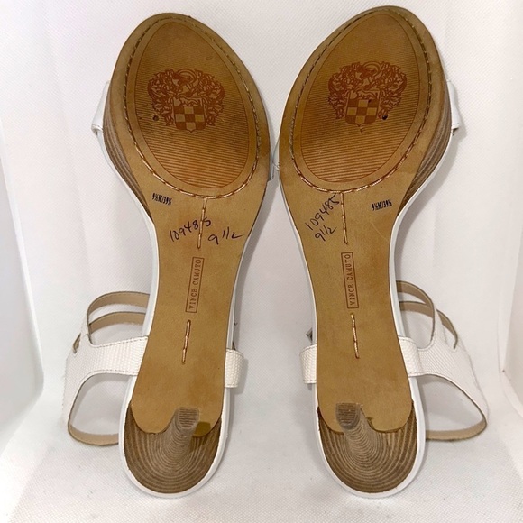 Vince Camuto Strappy White Stilettos with Stacked Wood Heel Sz 9.5 - EUC - Picture 11 of 13